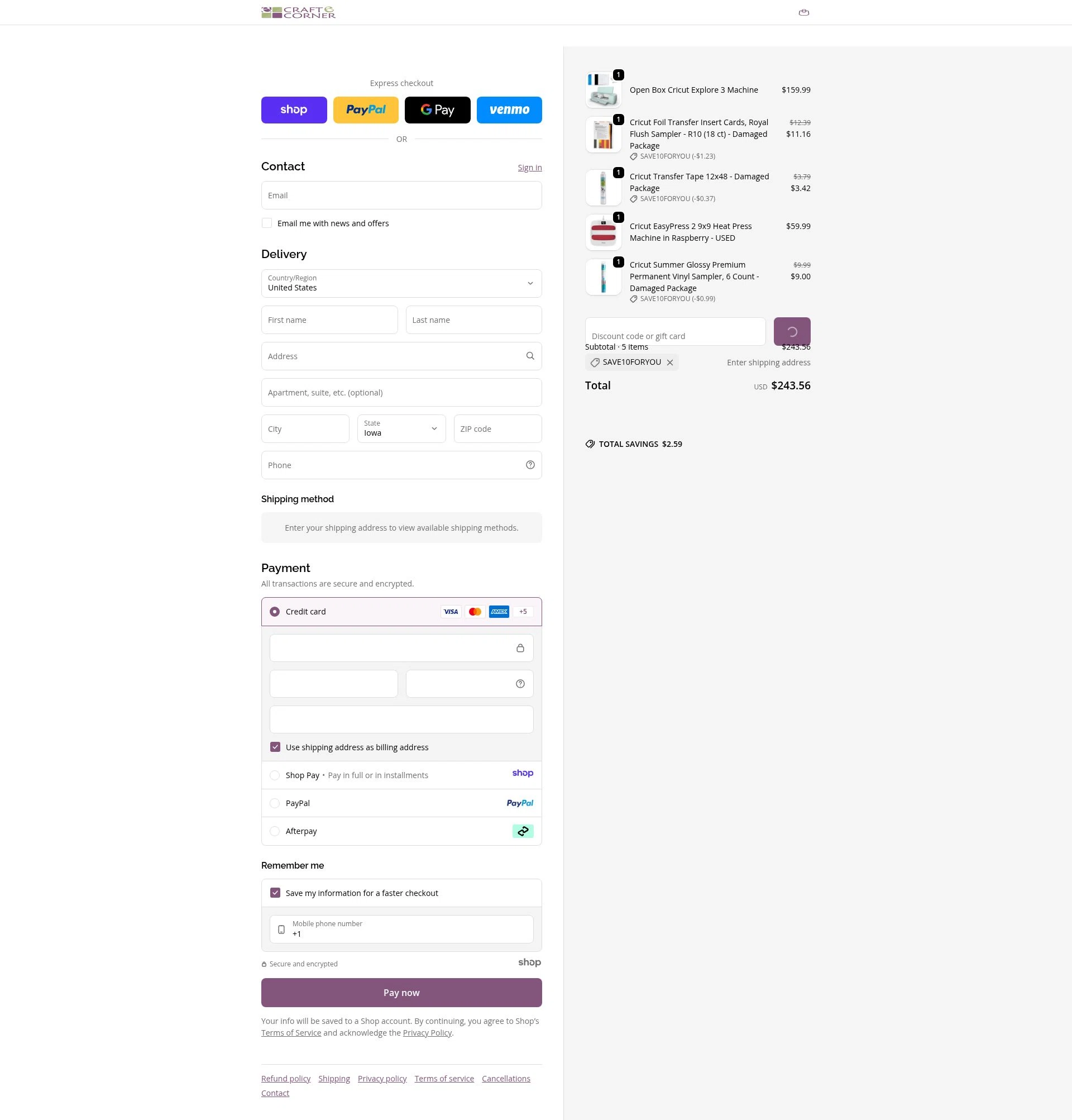 Craft-E-Corner checkout page showing Craft-E-Corner discount code box | Screenshot taken by SimplyCodes community member on Dec 29, 2025