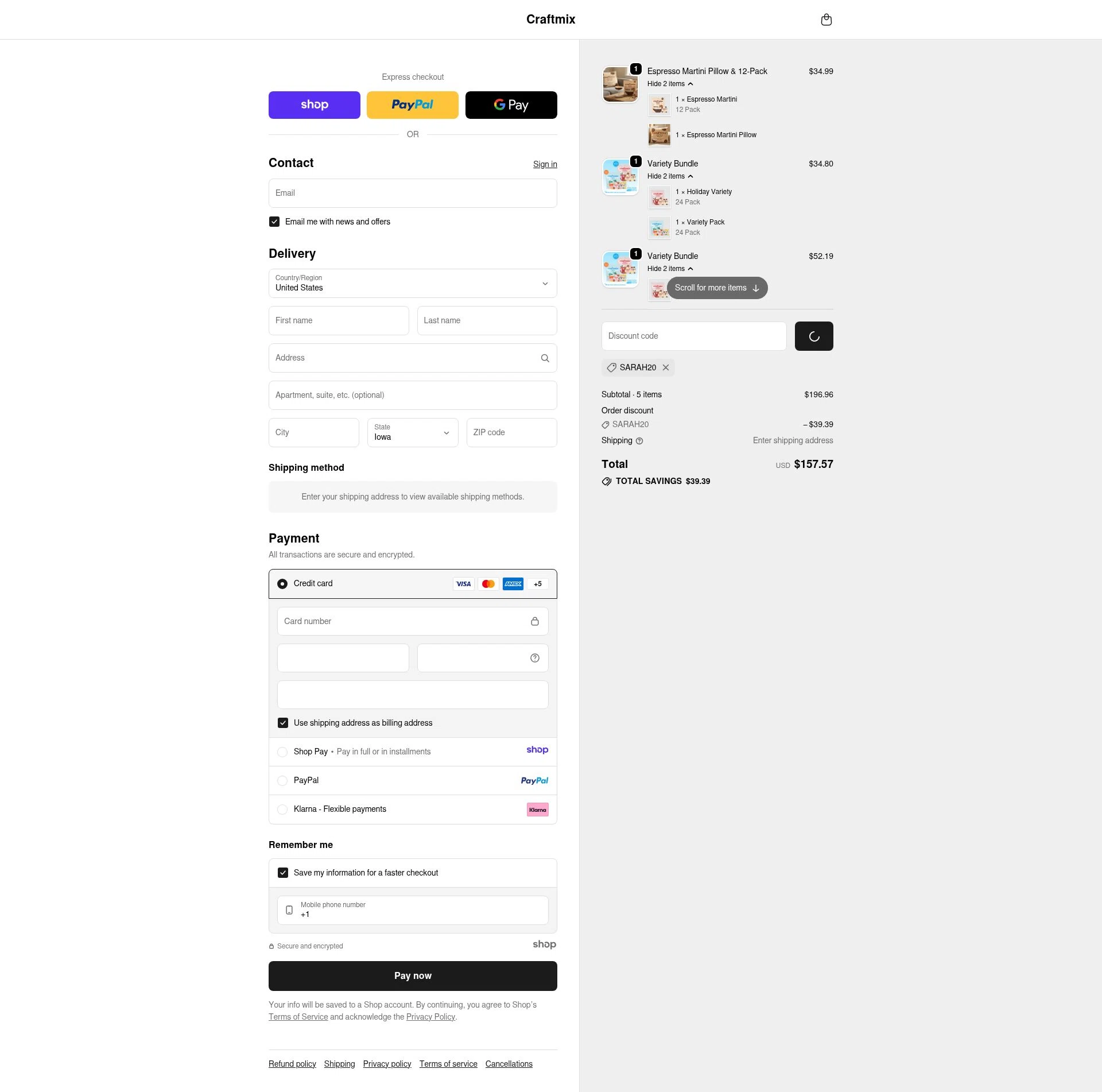 Craftmix checkout page showing Craftmix discount code box | Screenshot taken by SimplyCodes community member on Jan 8, 2026