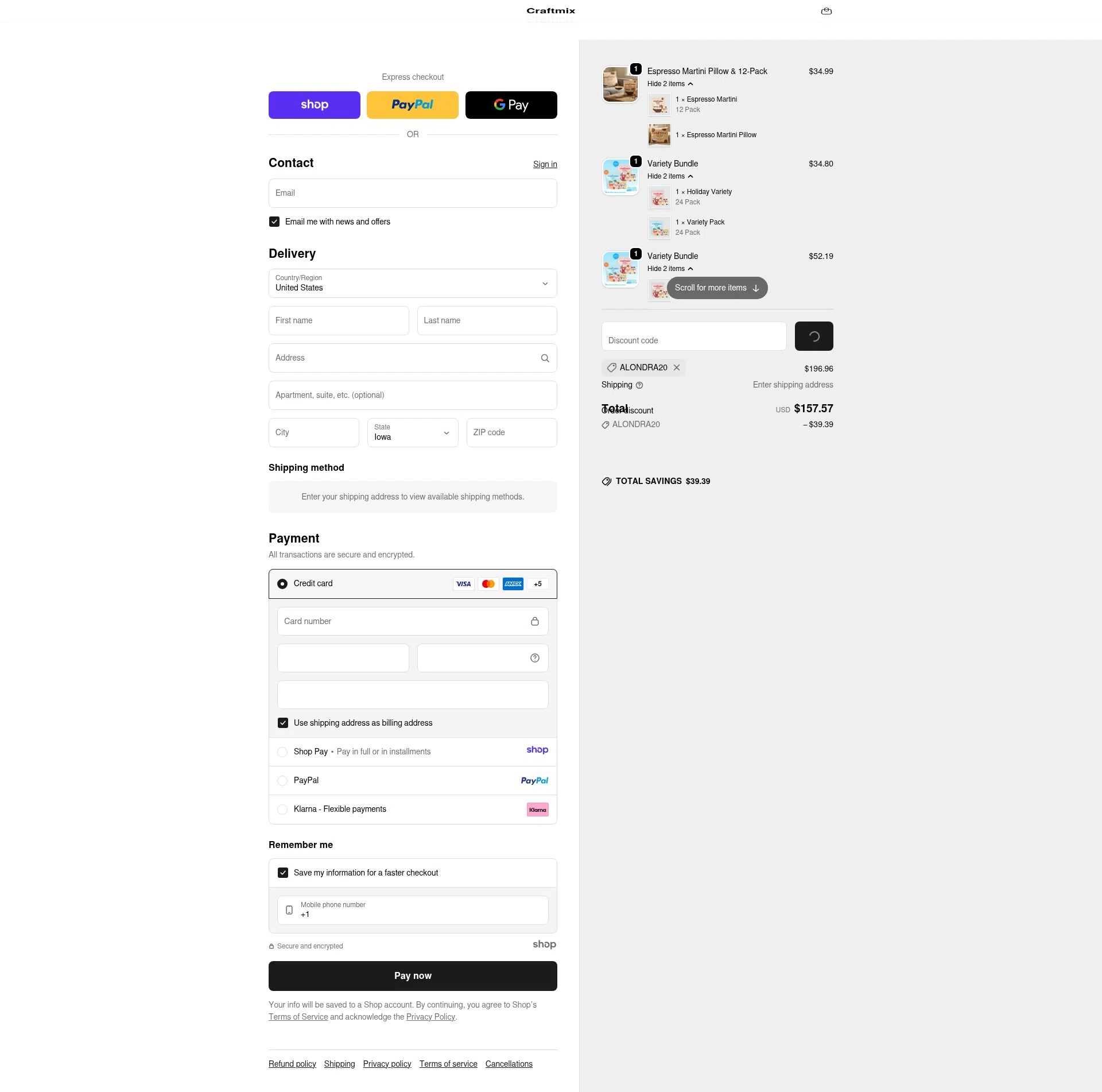 Craftmix checkout page showing Craftmix discount code box | Screenshot taken by SimplyCodes community member on Jan 8, 2026