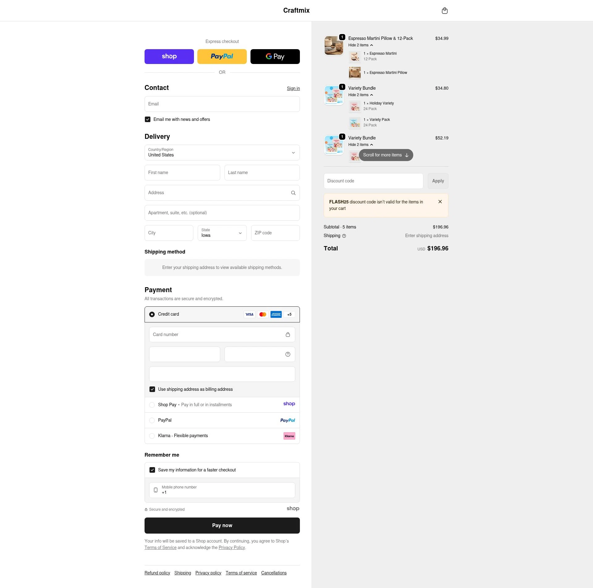 Craftmix checkout page showing Craftmix discount code box | Screenshot taken by SimplyCodes community member on Jan 8, 2026