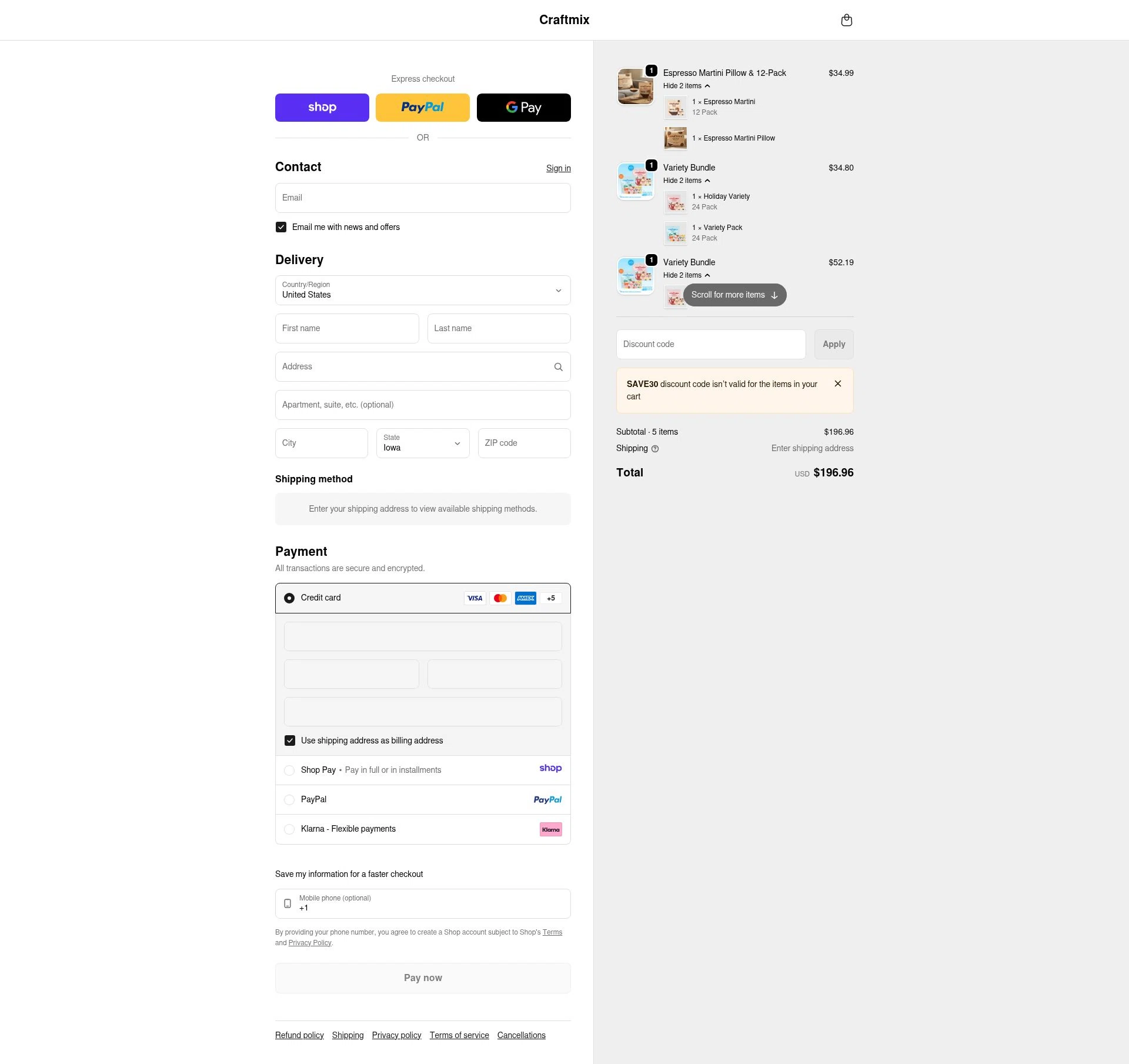 Craftmix checkout page showing Craftmix discount code box | Screenshot taken by SimplyCodes community member on Jan 8, 2026