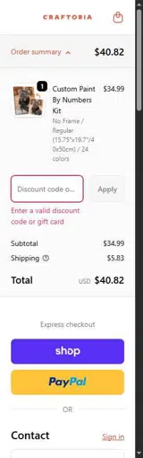Craftoria coupon verification screenshot