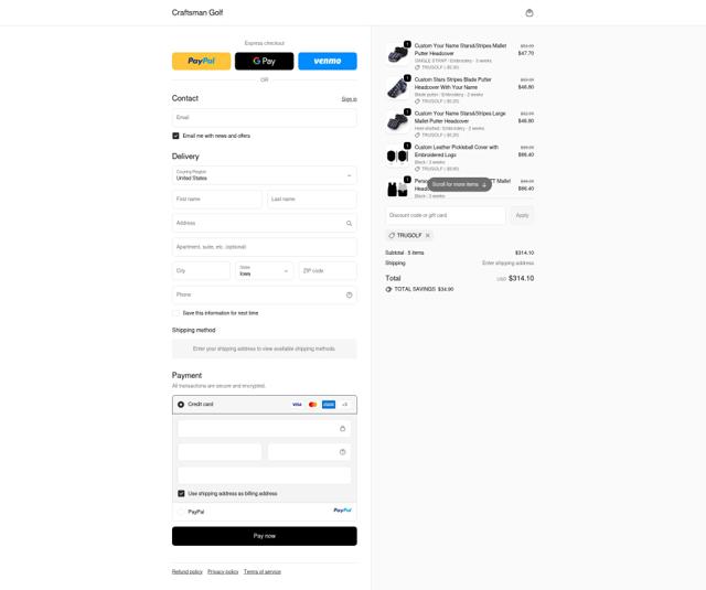 Craftsman Golf checkout page showing Craftsman Golf discount code box | Screenshot taken by SimplyCodes community member on Oct 3, 2025