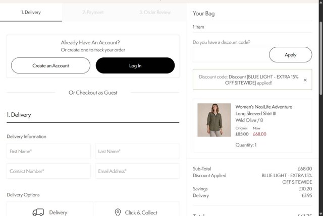 Craghoppers checkout page showing Craghoppers discount code box | Screenshot taken by SimplyCodes community member on Aug 17, 2025