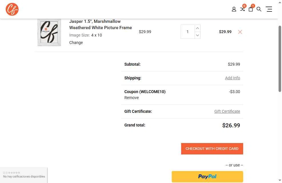 Craig Frames checkout page showing Craig Frames promo code box | Screenshot taken by SimplyCodes community member on May 17, 2025