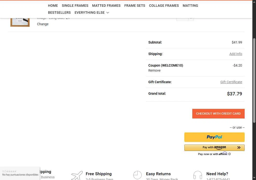 Craig Frames checkout page showing Craig Frames promo code box | Screenshot taken by SimplyCodes community member on May 17, 2025