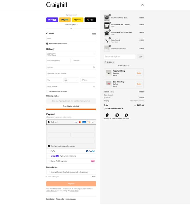 Craighill checkout page showing Craighill discount code box | Screenshot taken by SimplyCodes community member on Aug 8, 2025