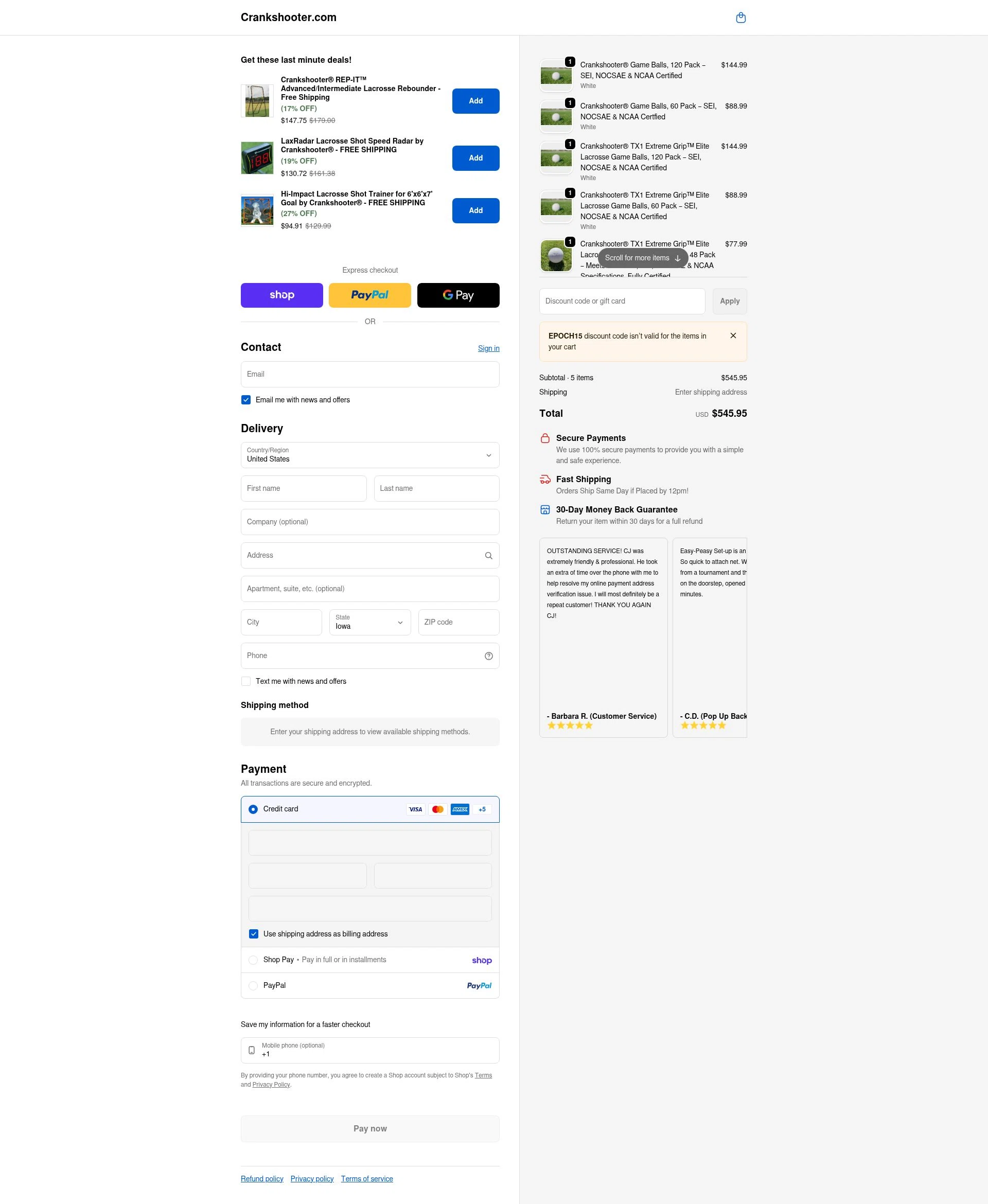 Crankshooter checkout page showing Crankshooter discount code box | Screenshot taken by SimplyCodes community member on Feb 10, 2026