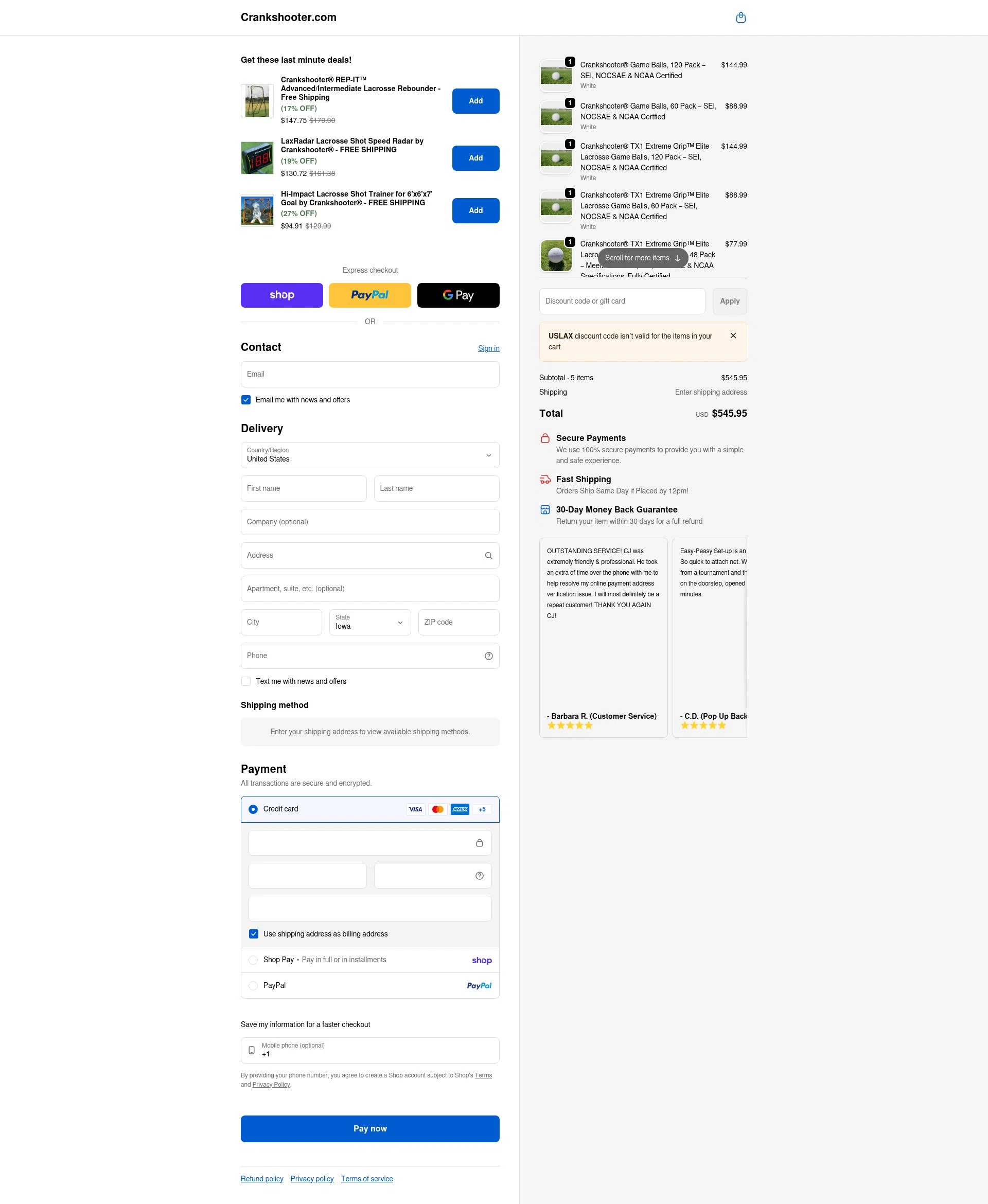 Crankshooter checkout page showing Crankshooter discount code box | Screenshot taken by SimplyCodes community member on Feb 5, 2026