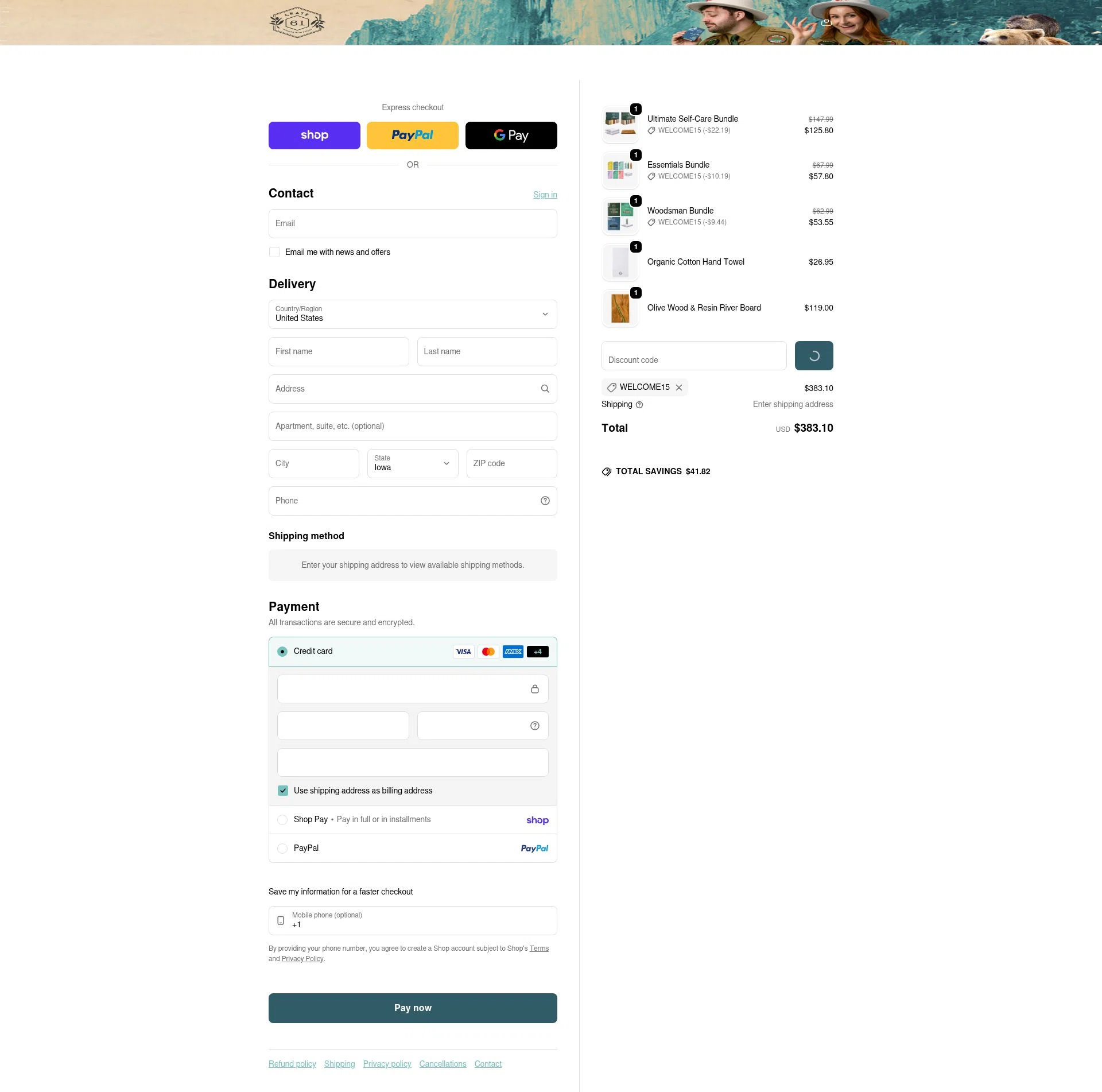 Crate61 checkout page showing Crate61 promo code box | Screenshot taken by SimplyCodes community member on Feb 19, 2026