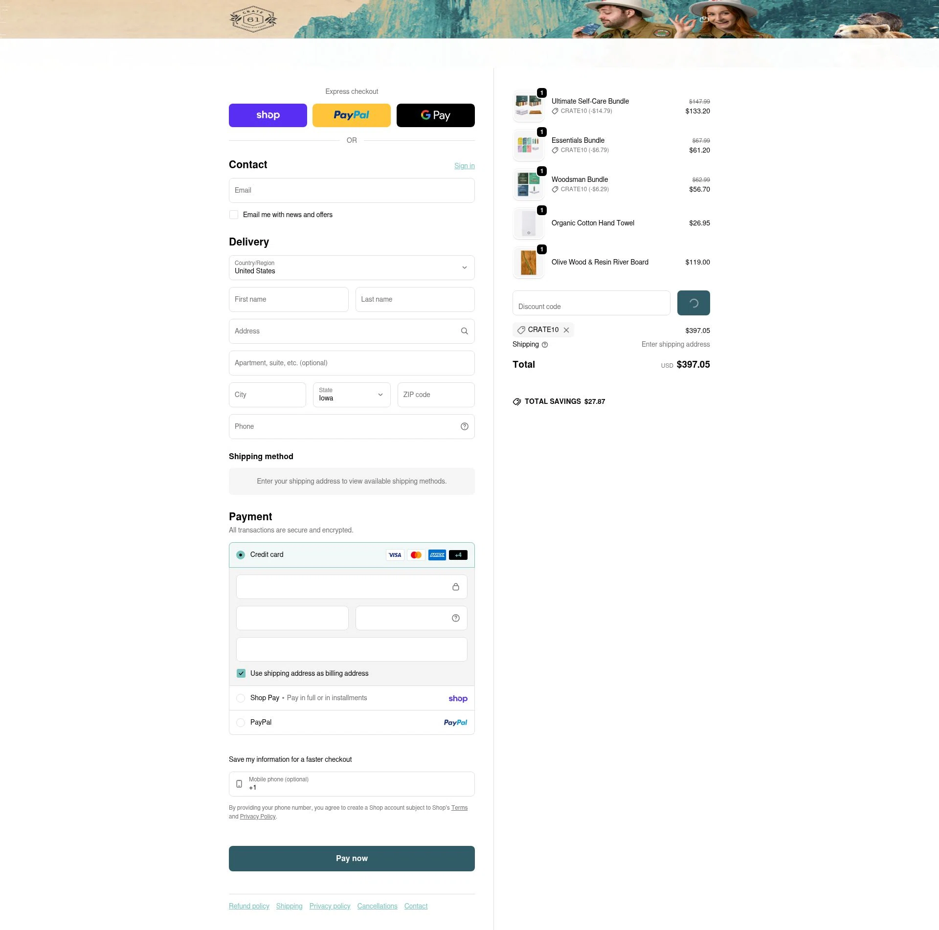Crate61 checkout page showing Crate61 promo code box | Screenshot taken by SimplyCodes community member on Feb 19, 2026