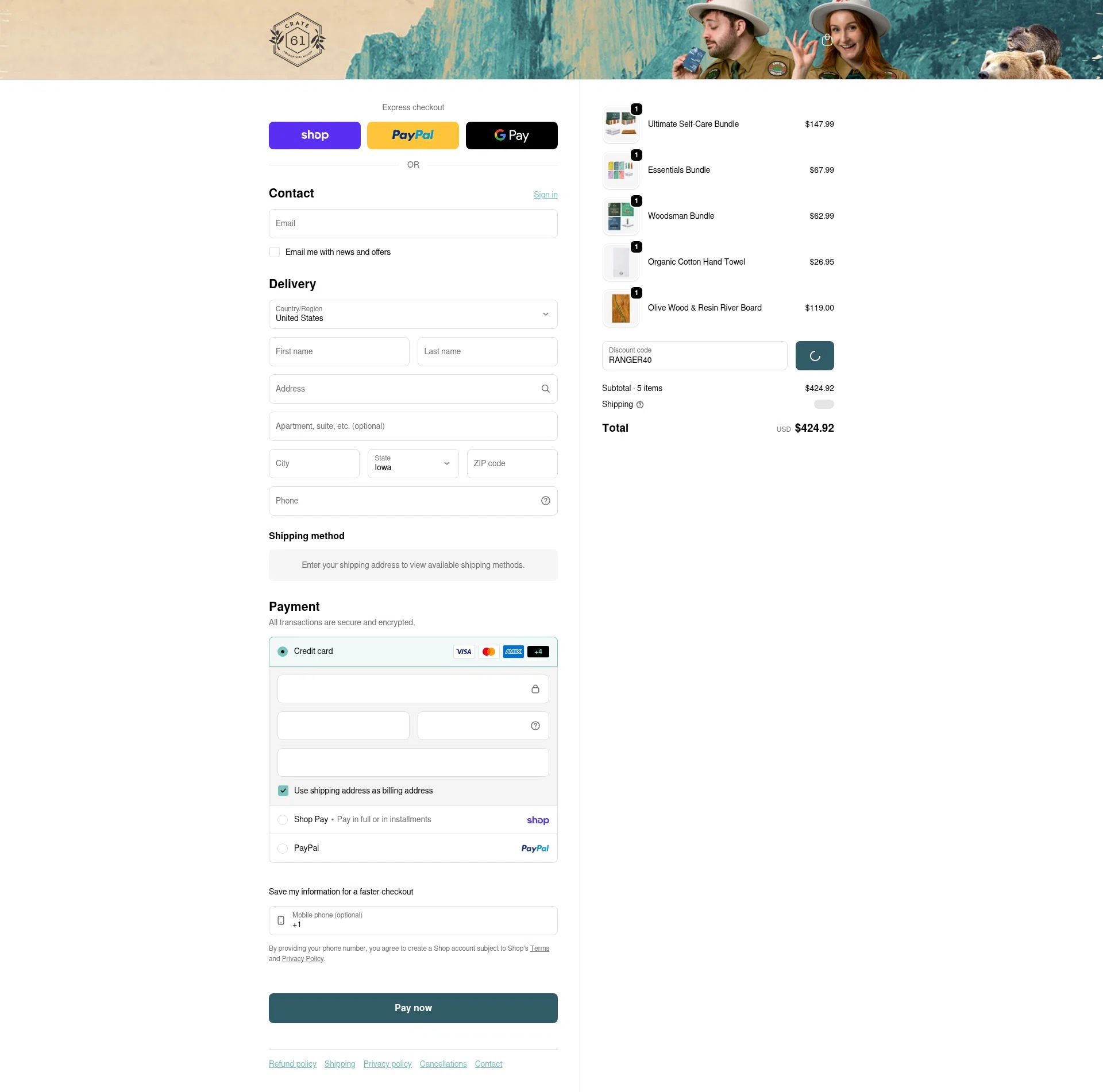 Crate61 checkout page showing Crate61 promo code box | Screenshot taken by SimplyCodes community member on Feb 19, 2026