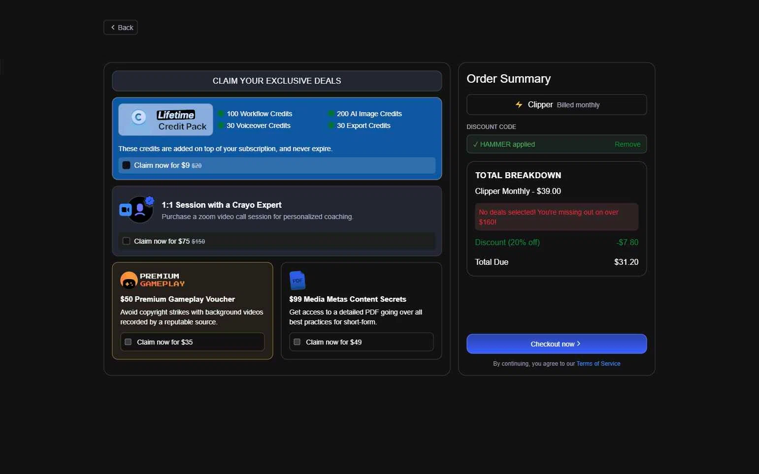 Crayo checkout page showing Crayo promo code box | Screenshot taken by SimplyCodes community member on Feb 17, 2026