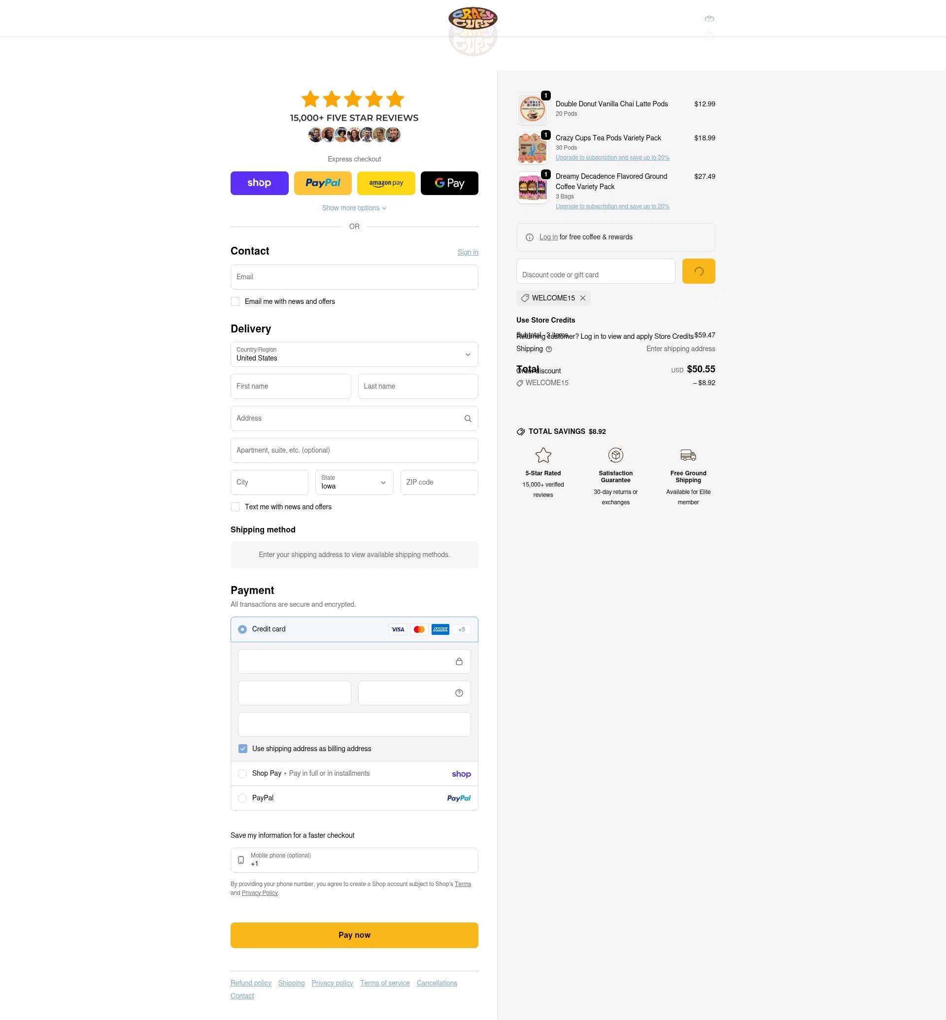 Crazy Cups checkout page showing Crazy Cups promo code box | Screenshot taken by SimplyCodes community member on Jan 31, 2026