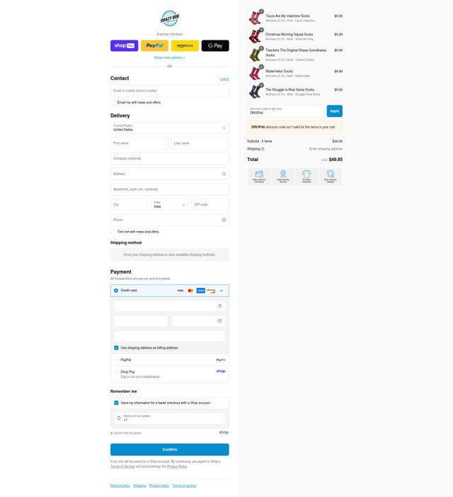 Crazy Dog Tshirts checkout page showing Crazy Dog Tshirts coupon code box | Screenshot taken by SimplyCodes community member on Aug 25, 2025