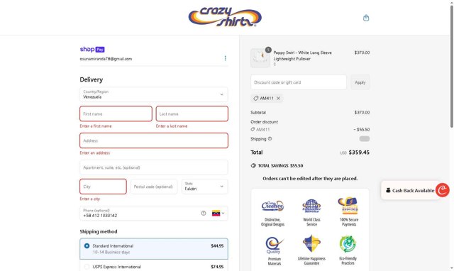 Crazy Shirts checkout page showing Crazy Shirts promo code box | Screenshot taken by SimplyCodes community member on Jun 27, 2025