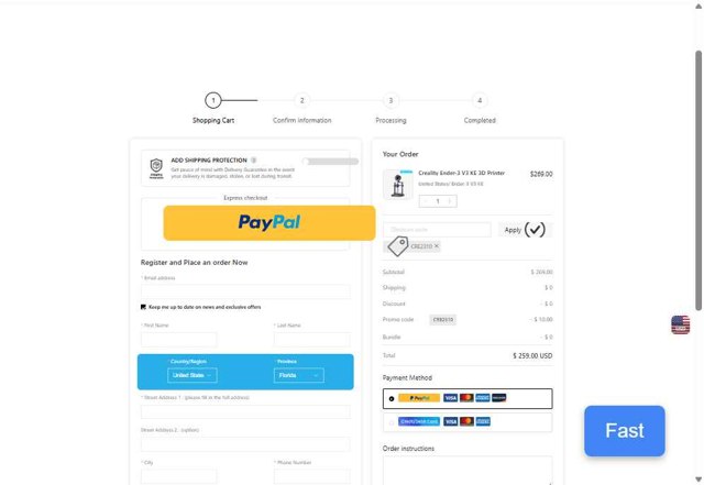 Creality3D Official checkout page showing Creality3D Official promo code box | Screenshot taken by SimplyCodes community member on Jul 18, 2025