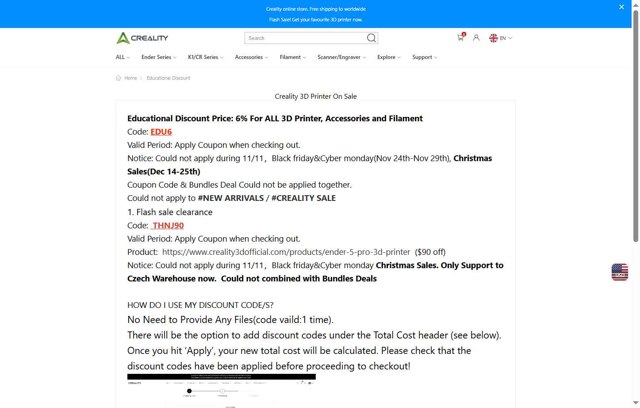 Creality3D Official checkout page showing Creality3D Official promo code box | Screenshot taken by SimplyCodes community member on Jul 18, 2025