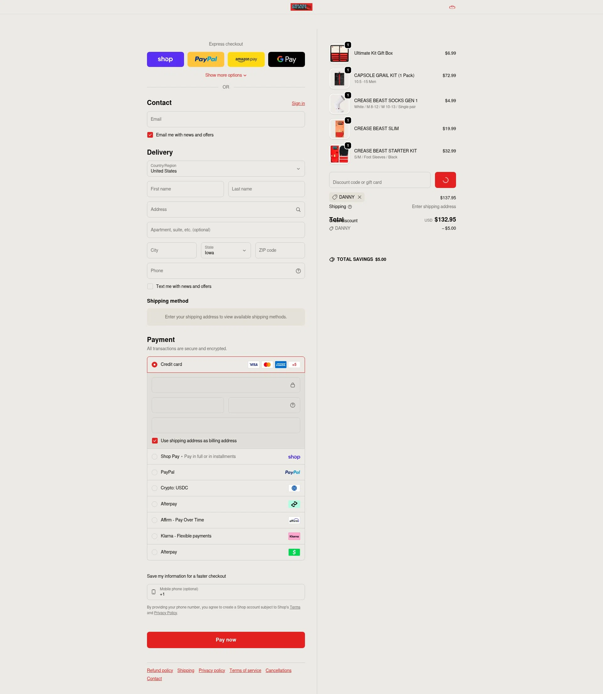 Crease Beast checkout page showing Crease Beast discount code box | Screenshot taken by SimplyCodes community member on Feb 4, 2026