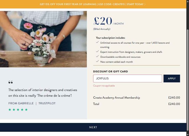 Create Academy checkout page showing Create Academy discount code box | Screenshot taken by SimplyCodes community member on Jul 24, 2025