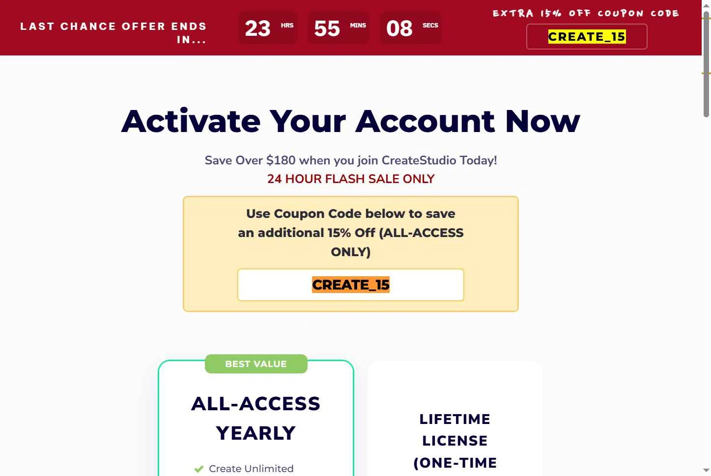 Create Studio checkout page showing Create Studio discount code box | Screenshot taken by SimplyCodes community member on May 11, 2025