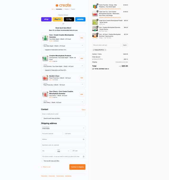 Create Wellness checkout page showing Create Wellness discount code box | Screenshot taken by SimplyCodes community member on Sep 15, 2025
