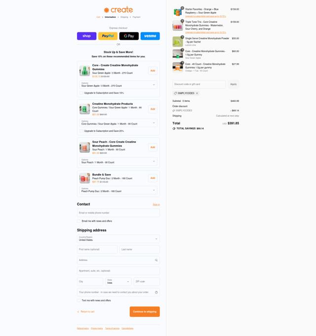 Create Wellness checkout page showing Create Wellness discount code box | Screenshot taken by SimplyCodes community member on Sep 10, 2025