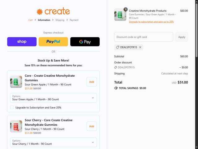 Create Wellness checkout page showing Create Wellness discount code box | Screenshot taken by SimplyCodes community member on Sep 3, 2025