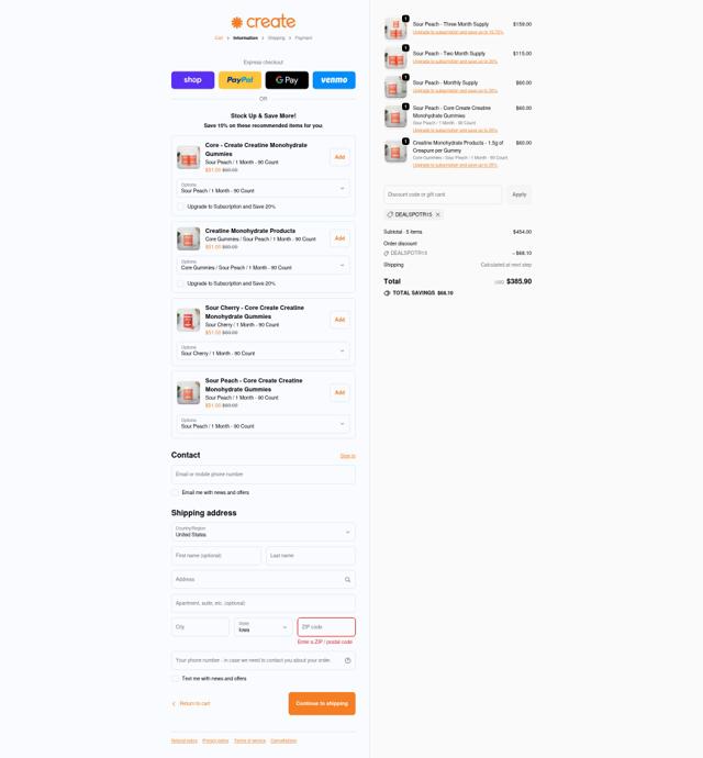 Create Wellness checkout page showing Create Wellness discount code box | Screenshot taken by SimplyCodes community member on Sep 23, 2025