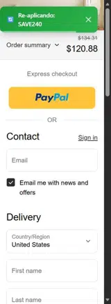 SAVE240 coupon verification screenshot