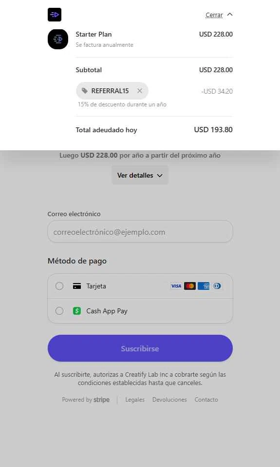 Creatify AI checkout page showing Creatify AI coupon code box | Screenshot taken by SimplyCodes community member on Nov 11, 2025