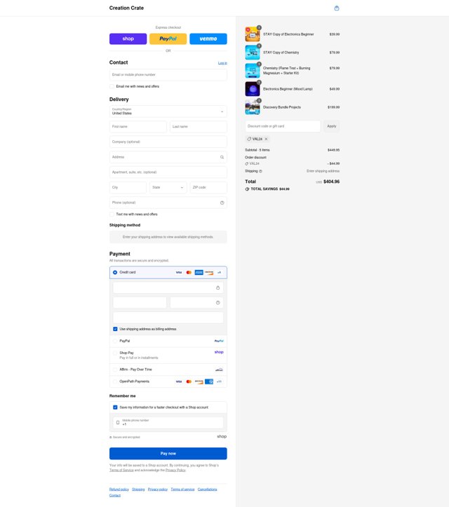 Creation Crate checkout page showing Creation Crate promo code box | Screenshot taken by SimplyCodes community member on Sep 8, 2025