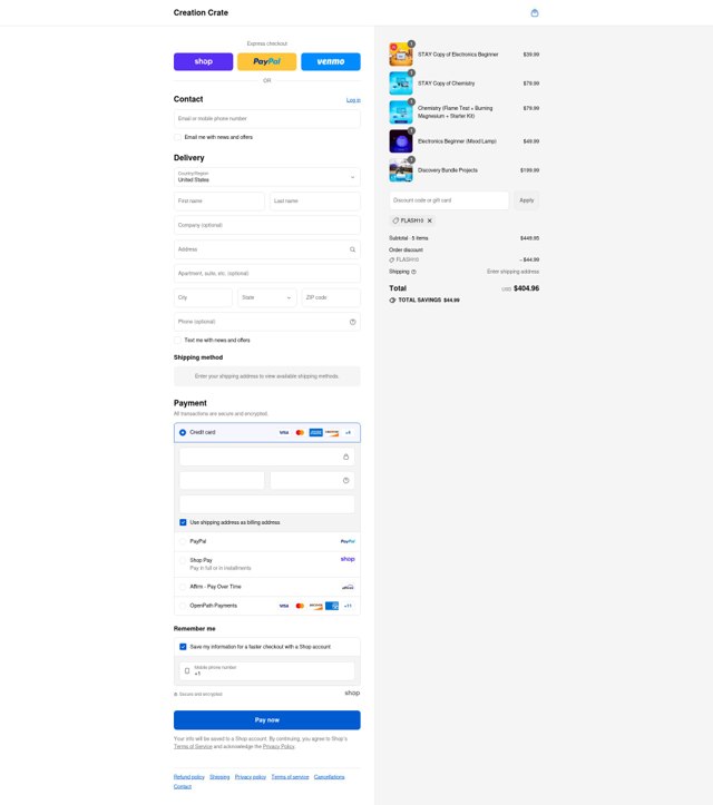 Creation Crate checkout page showing Creation Crate promo code box | Screenshot taken by SimplyCodes community member on Sep 8, 2025