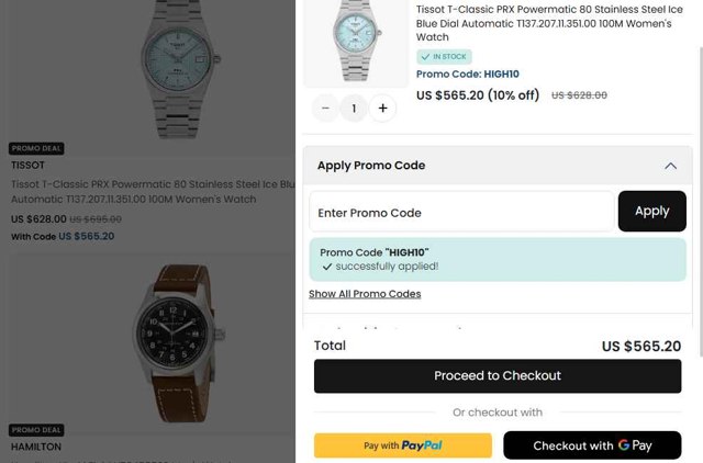 CreationWatches checkout page showing CreationWatches promo code box | Screenshot taken by SimplyCodes community member on Aug 29, 2025