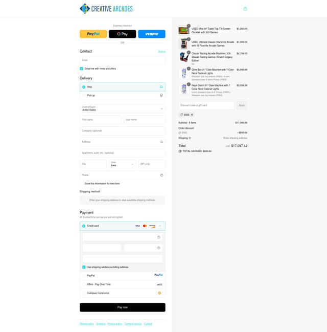Creative Arcades checkout page showing Creative Arcades discount code box | Screenshot taken by SimplyCodes community member on Sep 11, 2025