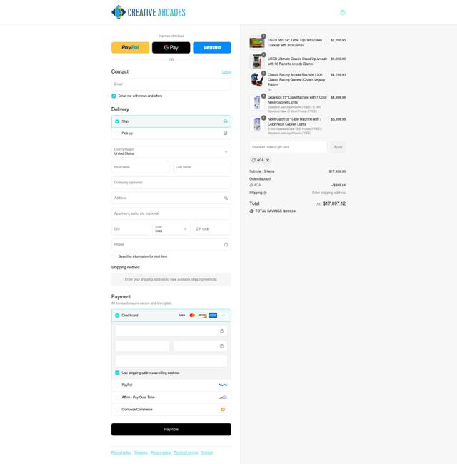 Creative Arcades checkout page showing Creative Arcades discount code box | Screenshot taken by SimplyCodes community member on Sep 8, 2025