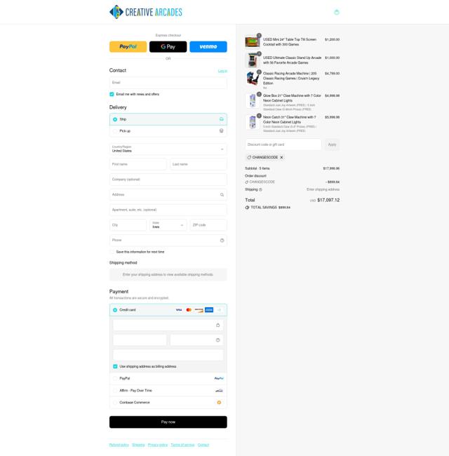 Creative Arcades checkout page showing Creative Arcades discount code box | Screenshot taken by SimplyCodes community member on Sep 8, 2025