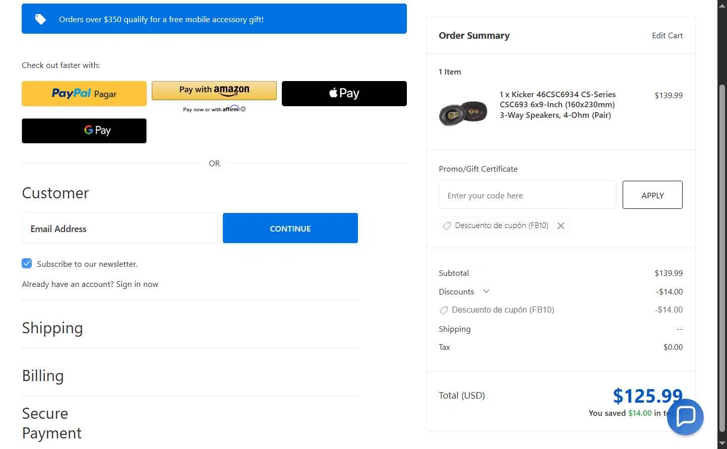 Creative Audio checkout page showing Creative Audio coupon code box | Screenshot taken by SimplyCodes community member on Feb 6, 2026