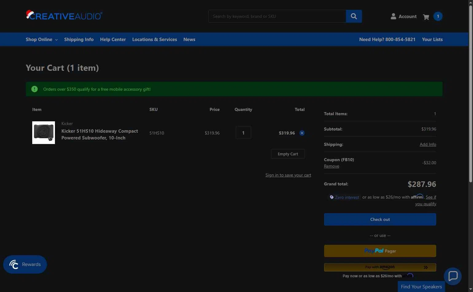 Creative Audio checkout page showing Creative Audio coupon code box | Screenshot taken by SimplyCodes community member on Dec 18, 2025