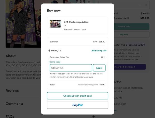 Creative Market checkout page showing Creative Market promo code box | Screenshot taken by SimplyCodes community member on Aug 5, 2025