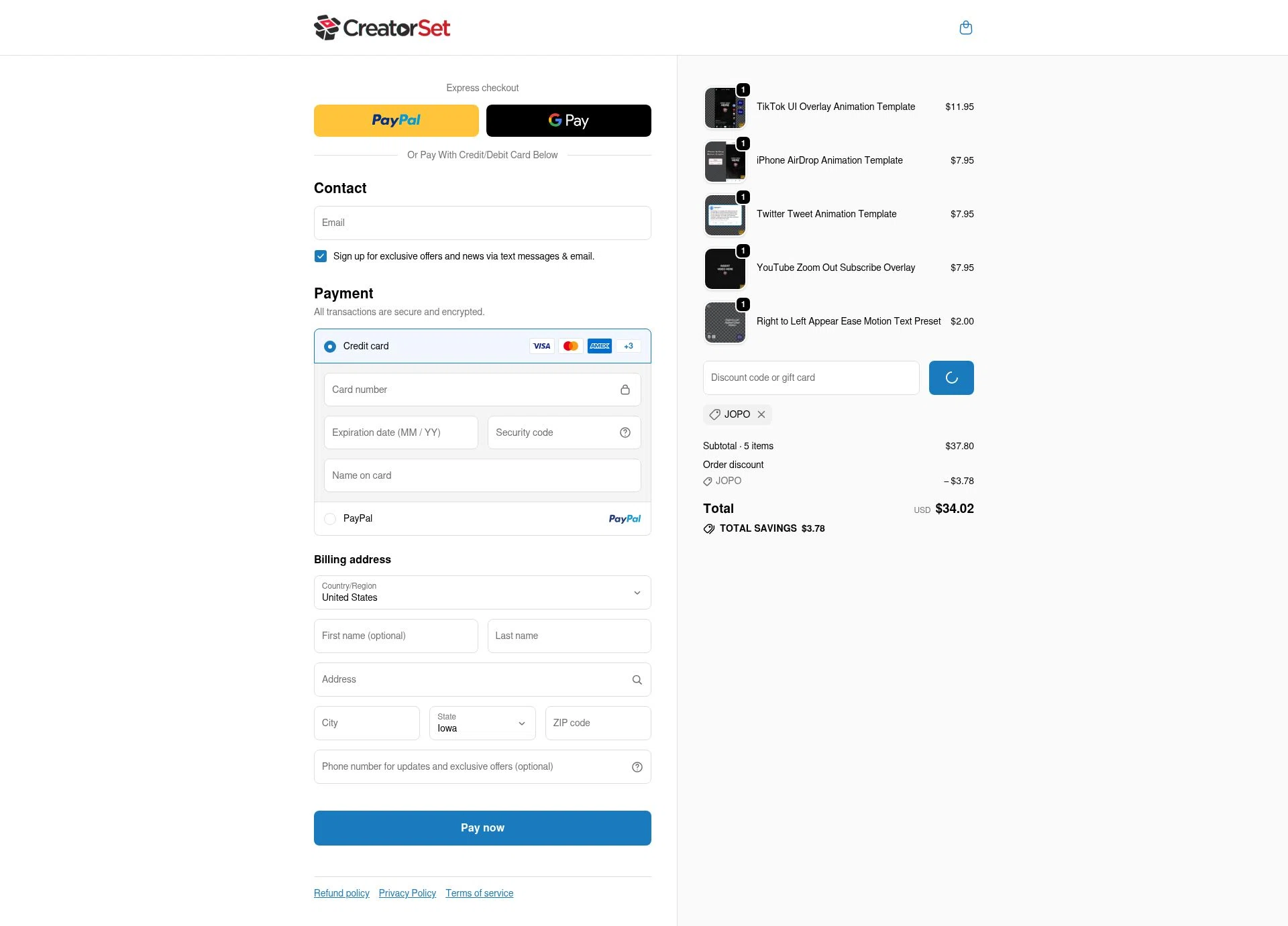 CreatorSet checkout page showing CreatorSet discount code box | Screenshot taken by SimplyCodes community member on Feb 15, 2026