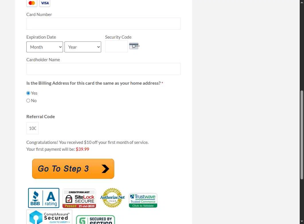 Credit Firm checkout page showing Credit Firm promo code box | Screenshot taken by SimplyCodes community member on Jul 21, 2025
