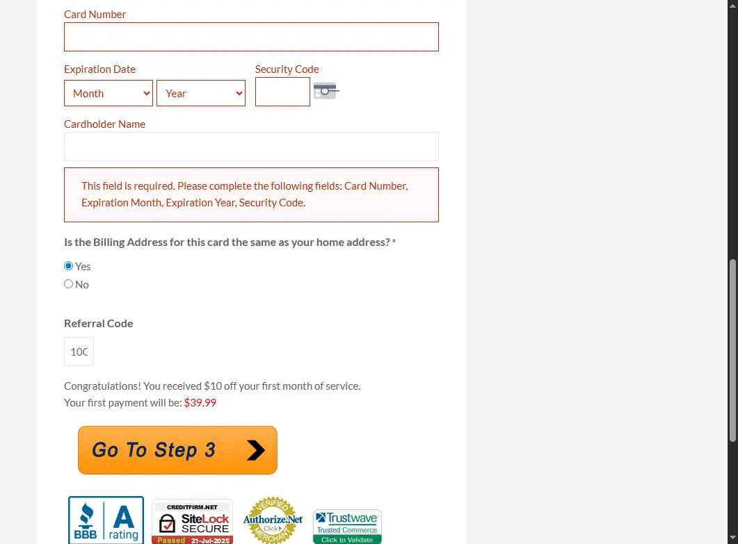 Credit Firm checkout page showing Credit Firm promo code box | Screenshot taken by SimplyCodes community member on Jul 21, 2025