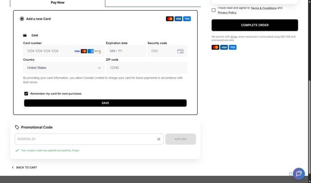 Creoate checkout page showing Creoate discount code box | Screenshot taken by SimplyCodes community member on Oct 1, 2025