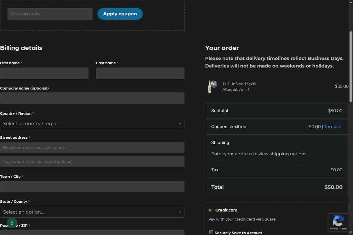 Crescent Canna checkout page showing Crescent Canna coupon code box | Screenshot taken by SimplyCodes community member on Jan 27, 2026