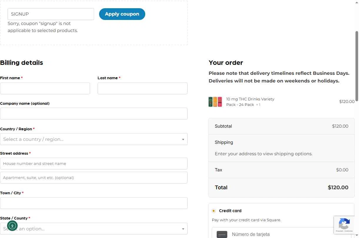 Crescent Canna checkout page showing Crescent Canna coupon code box | Screenshot taken by SimplyCodes community member on Jan 1, 2026