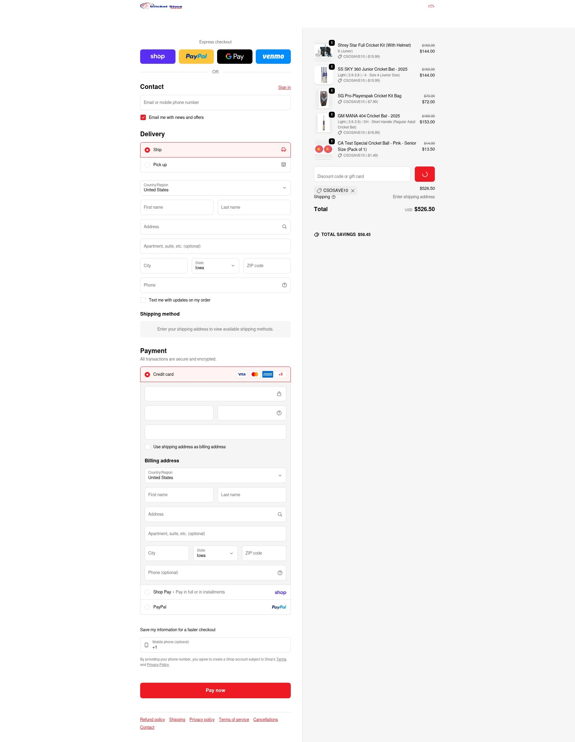 Cricket Store Online checkout page showing Cricket Store Online coupon code box | Screenshot taken by SimplyCodes community member on Feb 7, 2026