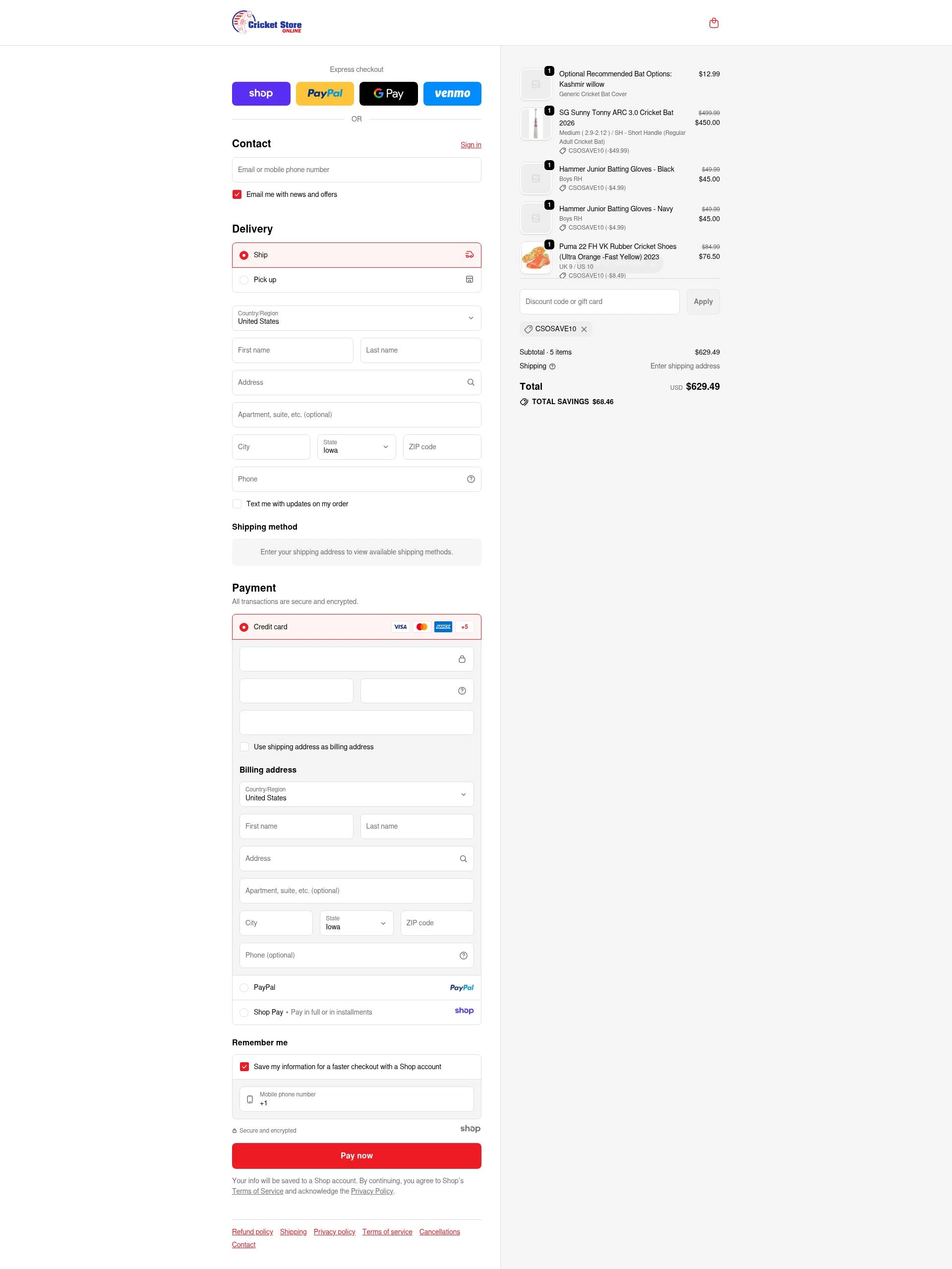 Cricket Store Online checkout page showing Cricket Store Online coupon code box | Screenshot taken by SimplyCodes community member on Dec 8, 2025
