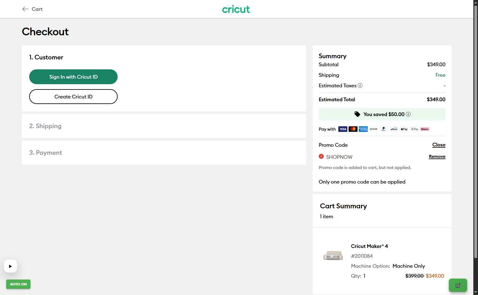 Cricut checkout page showing Cricut coupon code box | Screenshot taken by SimplyCodes community member on Jan 8, 2026