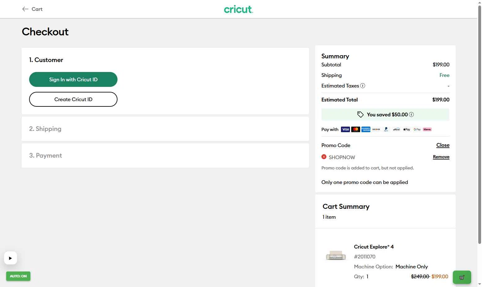 Cricut checkout page showing Cricut coupon code box | Screenshot taken by SimplyCodes community member on Jan 23, 2026